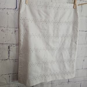 Talbots Petite White Eyelet Straight Pencil Skirt size 4p Fully Lined zip & slit